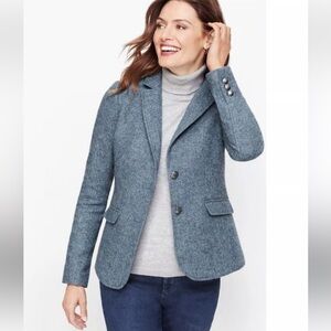 EUC Talbots Wool Blend Blue Herringbone Tweed Pocket Blazer Jacket Sz 0P